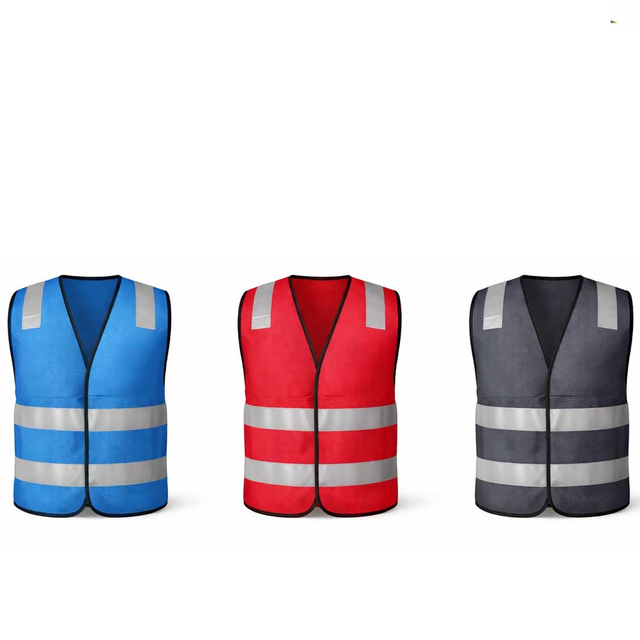 Safety Vest Reflective High Visibility Blue Red Gray Work Wear Class 1 Lightweight Polyester Construction Apparel