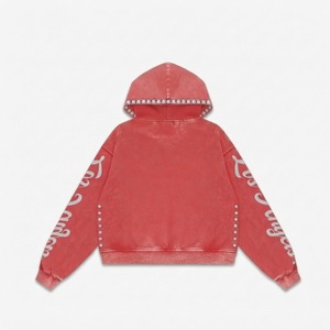 Sudadera con capucha completa para hombre, 320 GSM, 80% algodón, 20% poliéster, forro polar tejido, invierno, rosa, con pedrería bordada frontal, calidad premium - Product Image 2