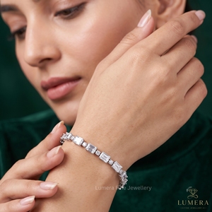 Emerald & Cut Lab Grown Diamond Tennis Bracelet <b>Solid</b> <b>Gold</b> IGI Certified 42 Carat 18K <b>Gold</b> Wedding Anniversary Jewelry for Women - Product Image 1