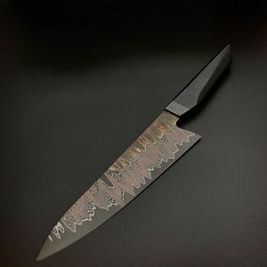 Cuchillo de cocina Santoku de cobre damasco artesanal premium con mango de madera cómodo para una preparación de alimentos eficiente - Product Image 4
