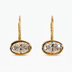 Wholesale DEF Color 18K Yellow Gold Oval Diamond Bezel Set Solitaire Lab Diamond Earring 0.30CT Anniversary <b>Gift</b> for Women - Product Image 1