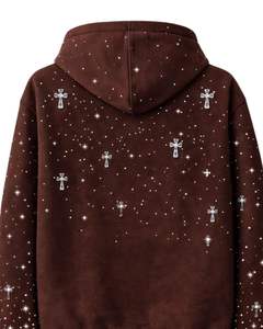 Sudadera con capucha para hombre, extragrande, de forro polar grueso, con cruz de pedrería marrón, bolsillo canguro, estilo streetwear personalizado, de fabricante - Product Image 3