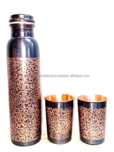 Botella de Cobre con Grabado, Acabado Pulido, Hecha a Mano en India, Beneficios para la Salud, Botella de Agua Potable de Cobre Puro - Product Image 6