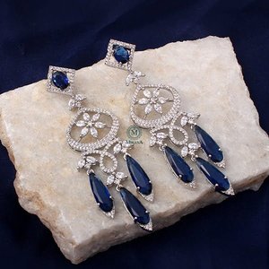 Hanna Sapphire Blue CZ Designer Drop Earrings - Product Image 3