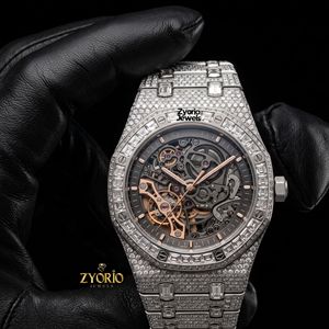 Montre unisexe de luxe squelette à quartz avec diamants Moissanite VVS, entièrement sertie, en acier inoxydable 20 mm, mouvement ETA, style Hip Hop - Product Image 2