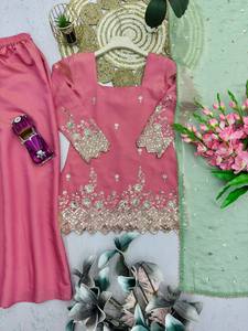 Combinaisons Shalwar Kameez indiennes et pakistanaises de qualité supérieure pour femmes, ensembles de robes en soie pour femmes, nouveaux modèles de combinaisons Plazzo, vente en gros. - Product Image 6