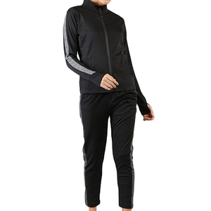 Conjunto Deportivo Negro para Mujer, Manga Larga, Cierre de Cremallera, Estilo Deportivo, Bolsillos Laterales, Secado Rápido, Spandex, Poliéster, Ropa de Otoño - Product Image 3