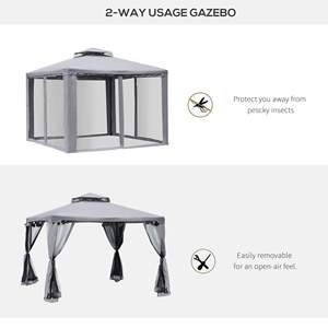 10 'X 10' grigio esterno a baldacchino Gazebo Soft Top con doppio tetto rete pareti in acciaio telaio giardino prato padiglione per ponte cortile - Product Image 4