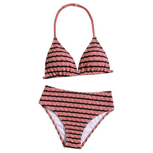 Conjunto de Bikini Halter a Rayas Verdes para Mujer, Traje de Baño de Dos Piezas de Cintura Alta, Tejido Elástico, Ropa de Playa, Personalizado OEM, para Viajes de Verano - Product Image 5