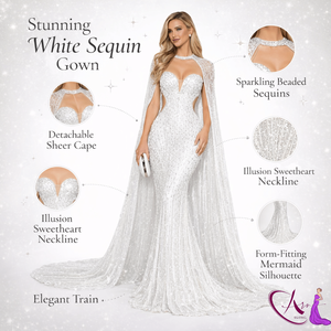 Robe de mariée sirène luxueuse ornée de cristaux, robe élégante avec cape, robe de soirée de créateur pour femmes |   Collection Premium - Product Image 5