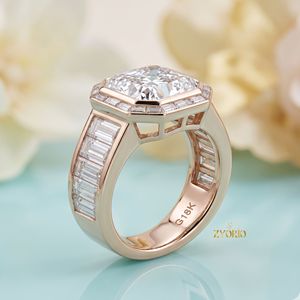 Magnifique bague de fiançailles et de mariage 5.1CT D VS1 en or massif 18 carats plaqué or rose, diamant de laboratoire taille Asscher certifié IGI - Product Image 2