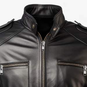 High Quality Formal Leather Jackets with Stand Collar and Front Logo Eco-Friendly & Waterproof - Product Image 3