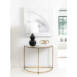 Modern Gold-Plated Brass Console <b>Table</b> With <b>Mirrored</b> <b>Top</b> And Black Lamp Decorative Home Accent Piece - Product Image 1
