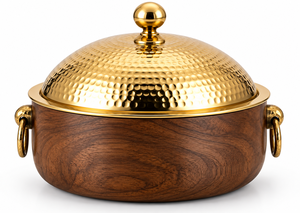 Plat de service en bois de luxe, durable et écologique, chauffe-plat à motif géométrique doré, compatible gaz et induction, pour four - Product Image 5