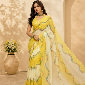 Sari de poliéster estampado para mujer, de secado rápido, sin arrugas, informal, para fiesta, Diwali, atuendo étnico tradicional, elegante, para festivales, con drapeado. - Product Image 1