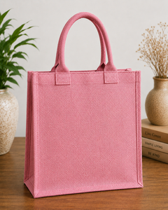 Pink Jute Shopping <b>Bag</b> Be Your Own Kind Of Beautiful Floral Design <b>Medium</b> <b>Size</b> Daily Use Tote Handle - Product Image 6