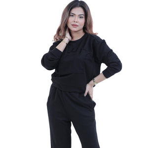 Women Fleece Crew Neck Sweatshirt Tracksuit Set Wide Leg <b>Trousers</b> Relaxed Fit Casual Winter Two Piece Lounge Outfit - Product Image 5