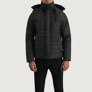 Men's <b>Black</b> <b>Hooded</b> Puffer Jacket Winter Windproof Zipper Closure Casual Down <b>Coat</b> - Product Image 2