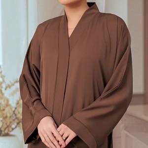 Brown Abaya <b>Long</b> Sleeve Floor Length Modest <b>Dress</b> <b>For</b> Women Solid Polyester Middle East Daily Wear Loose Fit High Neck - Product Image 2