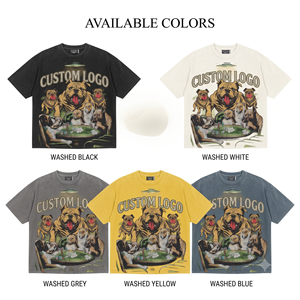 OEM Custom Vintage Acid Wash Rhinestone <b>Animal</b> Print Casual Graphic T-Shirt <b>Men's</b> Heavyweight 100% Cotton Regular Fit Streetwear - Product Image 2
