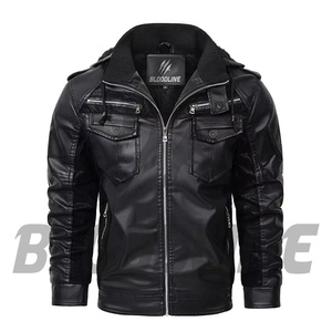 Chaqueta de Motociclista de Cuero Sintético PU Negra para Hombre, Cuello Alto, Forro de Piel Sintética, Cierre de Cremallera, Corte Ajustado, Ropa de Invierno - Product Image 1