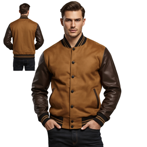 <b>Men</b> Premium Faux <b>Suede</b> Varsity <b>Jacket</b> with Boxy Fit - Product Image 3