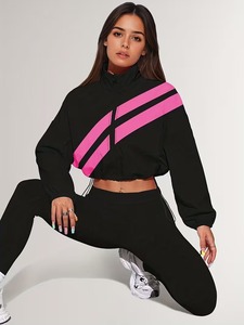 <b>Ladies</b> Urban Streetwear Tracksuit | Elastic Drawstring Hem Windbreaker <b>Jacket</b> and Slim Fit Compression Gym Leggings Outfit - Product Image 1