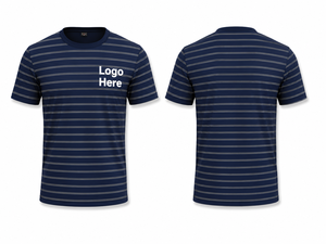 Camiseta de Algodón a Rayas para Hombre, Manga Corta, Cuello Redondo, Corte Regular, Transpirable, Informal, con Logotipo Estampado en la Parte Delantera - Product Image 1