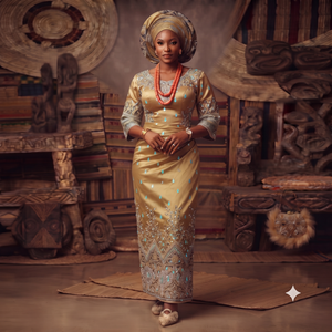 Copper <b>Brown</b> Beaded George Fabric with Gold Embroidery Luxury Nigerian Wedding Party Wear Lace Material - Product Image 4