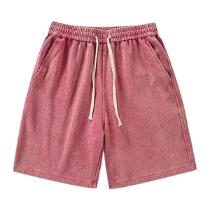 <b>Men's</b> <b>Pink</b> Cotton <b>Shorts</b> Solid Color Casual Style With Pockets Drawstring Waist Mid Rise Breathable Knitted Fabric - Product Image 1