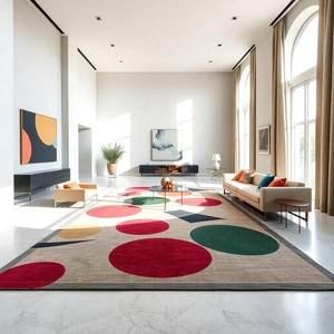 Alfombra Moderna Hecha a Mano con Patrón Geométrico Circular Colorido para Decoración de Sala de Estar y Dormitorio, Alfombra Contemporánea para el Hogar - Product Image 1