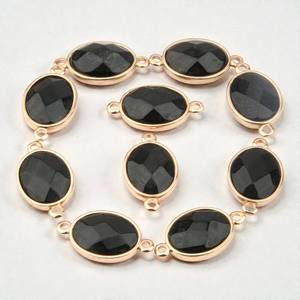 Connecteur ovale en pierre précieuse naturelle 10x14mm |   Fournitures de fabrication de bijoux en argent sterling plaqué or - Product Image 4