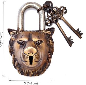 Handcrafted Metal Lion Design <b>Padlock</b> with 2 Keys Decorative Vintage Lock Gift for Home Office Cabinet Door - Product Image 3