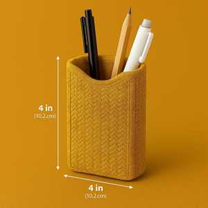 Porte-stylos rond en rotin tressé à la main |   Organisateur de bureau en canne naturelle écologique |   Porte-papeterie durable pour le bureau et la maison - Product Image 3
