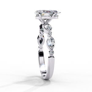Pear Cut Diamond Engagement Ring with Marquise Side <b>Stones</b> - Product Image 2