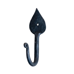 Porte-manteau, serviettes, tabliers et clés décoratif mural simple en fer forgé artisanal, style rustique, en métal noir, avec motif feuille de lance, vente en gros - Product Image 1