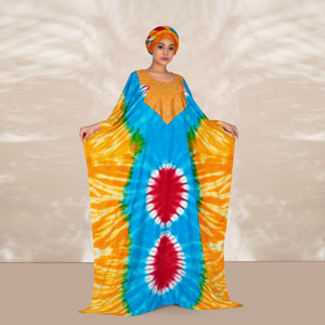 Caftán Farasha de Rayón para Eid y Ramadán, Diseño Abstracto ODM, Panel de Cuello Adornado, Mangas Amplias y Fluidas, Elegante, Largo hasta el Suelo - Product Image 1