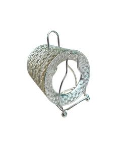 Silver Metal Round Tea <b>Coaster</b> <b>Set</b> of 6 Pieces With Stand Tea <b>Coaster</b> Diwali Gift Return Gift - Product Image 3