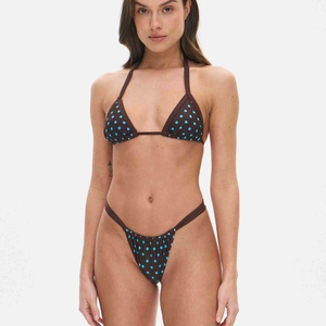 Hot Selling Solid Woven <b>Triangle</b> <b>Bikini</b> Top With Plunge Neck High Waist Mesh Thong Wrap 2 Piece Women Beachwear <b>Bikini</b> <b>Set</b> - Product Image 5