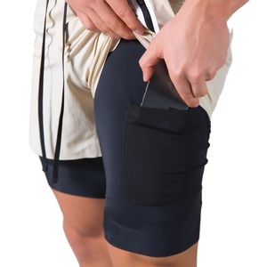 Pantalones cortos para correr de verano 2 en 1 de poliéster elástico alto para hombre, pantalones de entrenamiento de gimnasio sólidos para culturismo, Fitness, Jogger Practice - Product Image 2