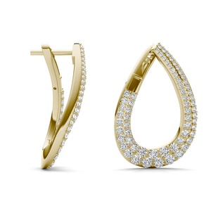 Boucles d'oreilles créoles de luxe pour femme, plaquées or, avec diamants en forme de goutte d'eau, taille brillant rond, sertissage en canal, bijoux de mariage - Product Image 3