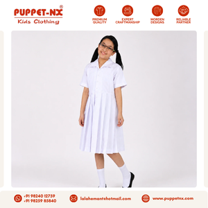Robe d'uniforme scolaire plissée blanche de qualité supérieure pour filles, manches courtes, robe plissée - Product Image 2