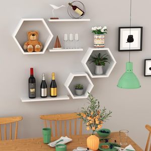 Étagères murales flottantes en bois pour salon, ensemble de 6 étagères hexagonales pour photos, plantes et décoration murale en nid d'abeille - Product Image 2