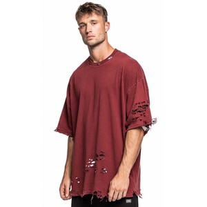 Camisetas de Hombre Oversize de Manga Corta de Secado Rápido, Estilo Urbano Moderno, de Algodón Jersey, Color Liso, Cuello Redondo, Lavado y Desgastado - Product Image 3