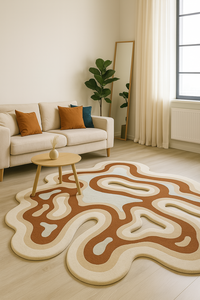 Abstract Modern Wool Rug Handmade brown white geometrical pattern unique design Tufted <b>Carpet</b> Black Friday Christmas Gift - Product Image 3