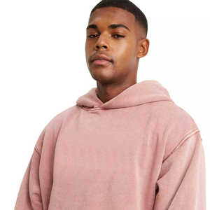 Sweat à capuche épais vintage délavé à l'acide pour homme, coupe oversize, avec logo personnalisé, style streetwear, en molleton de coton, épaules tombantes, rose uni - Product Image 4
