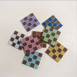 Juego de Posavasos de Vidrio Mosaico de la Colección Chocolate, Hechos a Mano, con Diseño a Cuadros en Tono Marrón, Decoración Moderna para Mesa - Product Image 5