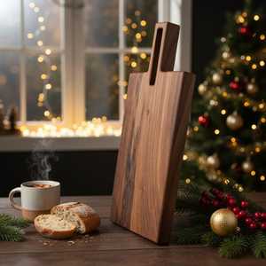 Planche à découper rectangulaire en bois écologique japonaise avec poignée, en bois brun foncé, bloc de découpe de cuisine durable en acacia - Product Image 5