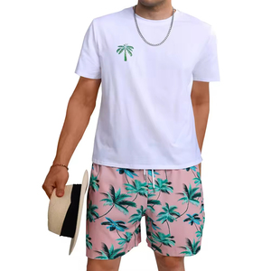 Men Lightweight Two Piece Summer Outfit Short Sleeve T Shirt and Elastic Waist Shorts <b>Set</b> Casual Lounge Wear for Home Beach - Product Image 4