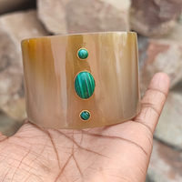 Bracelet en corne de buffle de qualité supérieure, écologique, incrustation turquoise, forme polie, bijoux artisanaux naturels, objet de collection, style moderne